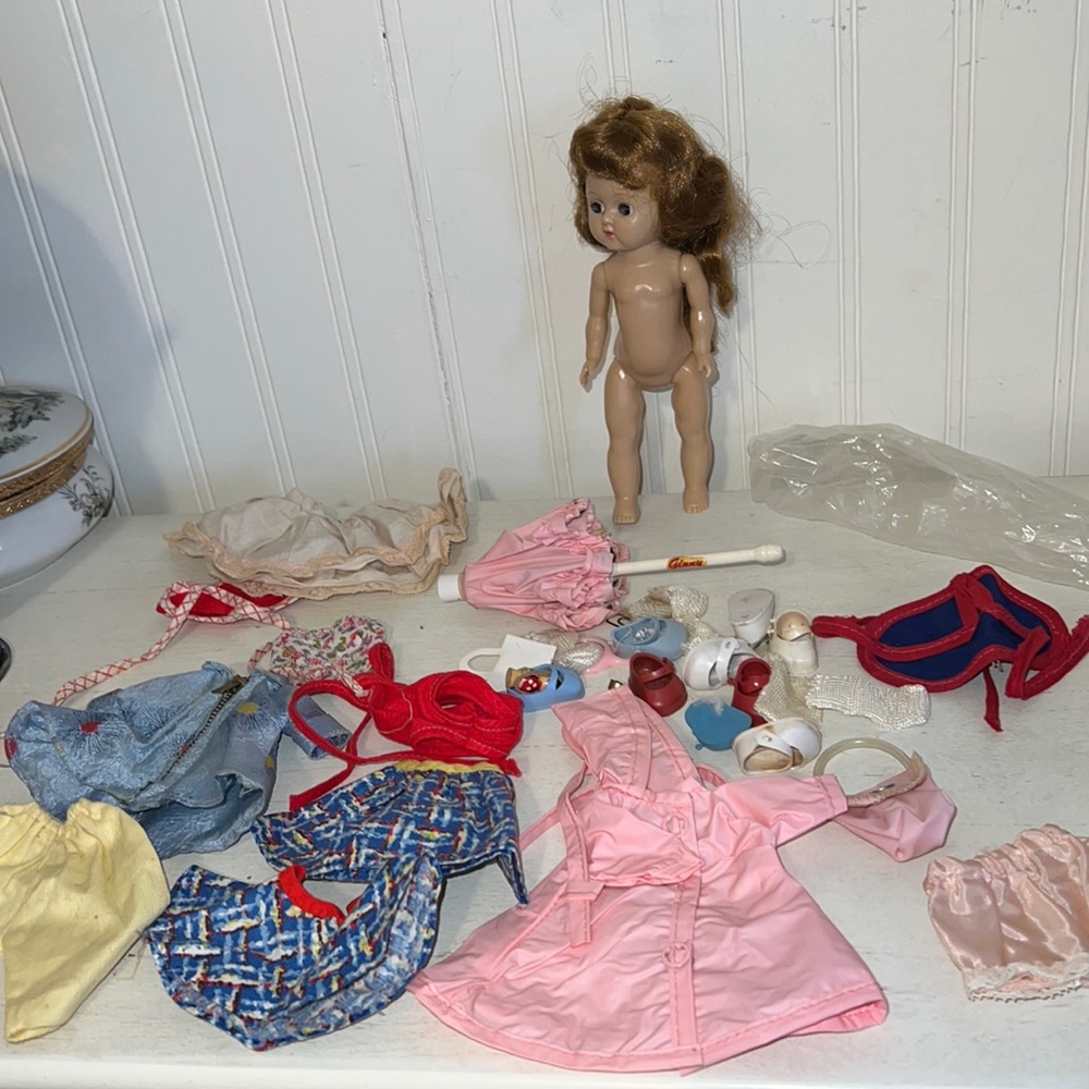 Vintage 50’s Ginny doll clothes and accessories light brunette hard plastic